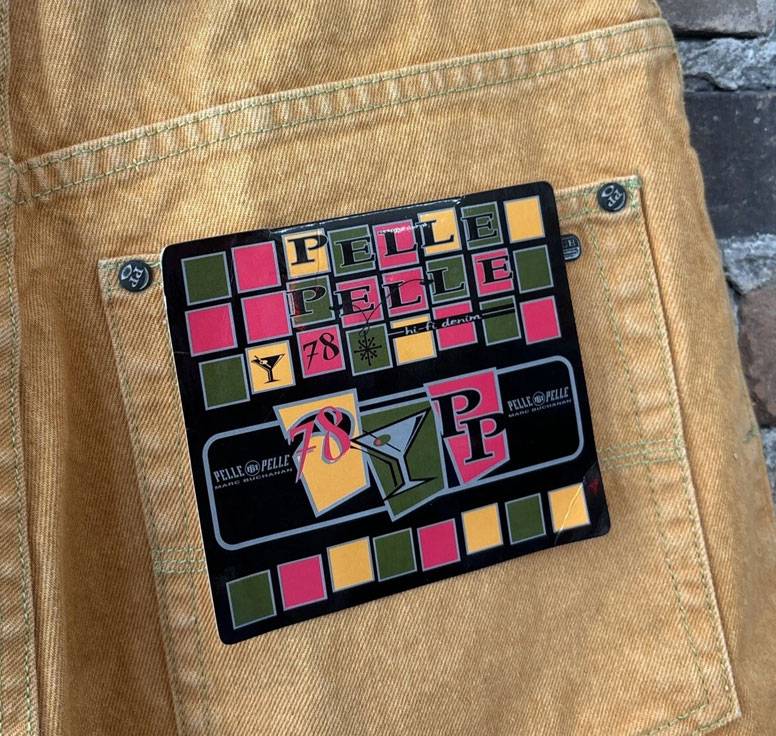 Men Vintage Pelle Pelle MB Yellow Zip Pockets Shorts