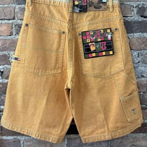 Men Vintage Pelle Pelle Marc Buchanan Yellow Zip Pockets Denim Shorts