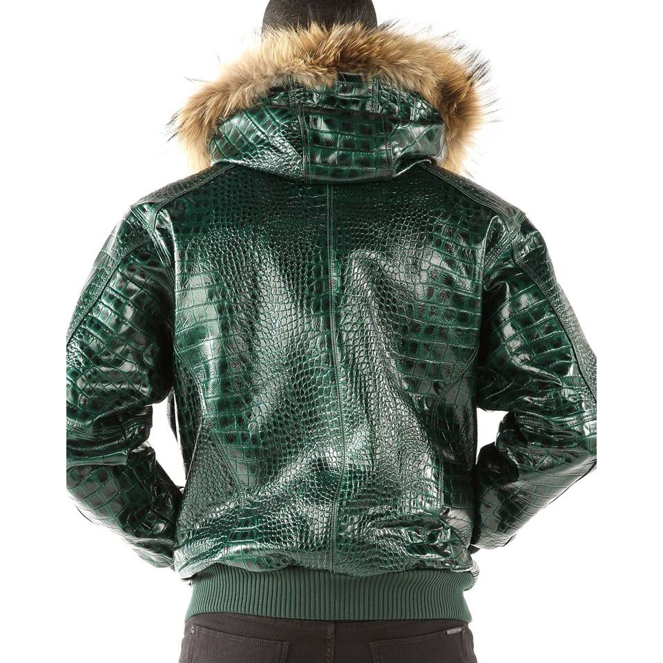 Men's Pelle Pelle Basic Nile Dark Green Two-Tone Cayman Fur Hood Jacket