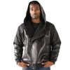 Men's Pelle Pelle Fur Lined Asymetrical Black Genuine Leather Hoodie