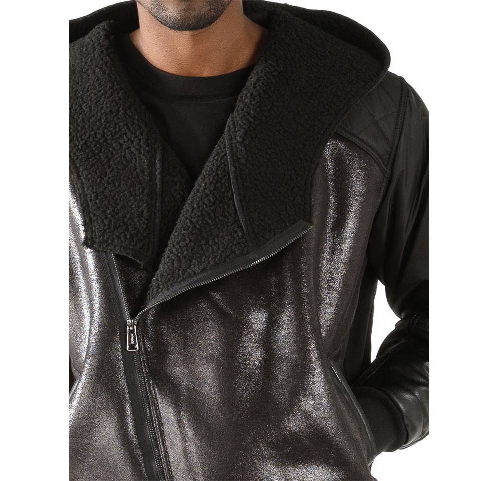 Men's Pelle Pelle Fur Lined Asymetrical Black Hoodie