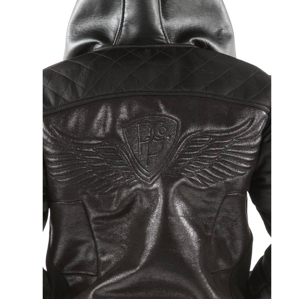 Men's Pelle Pelle Fur Lined Asymetrical Black Real Leather Hoodie