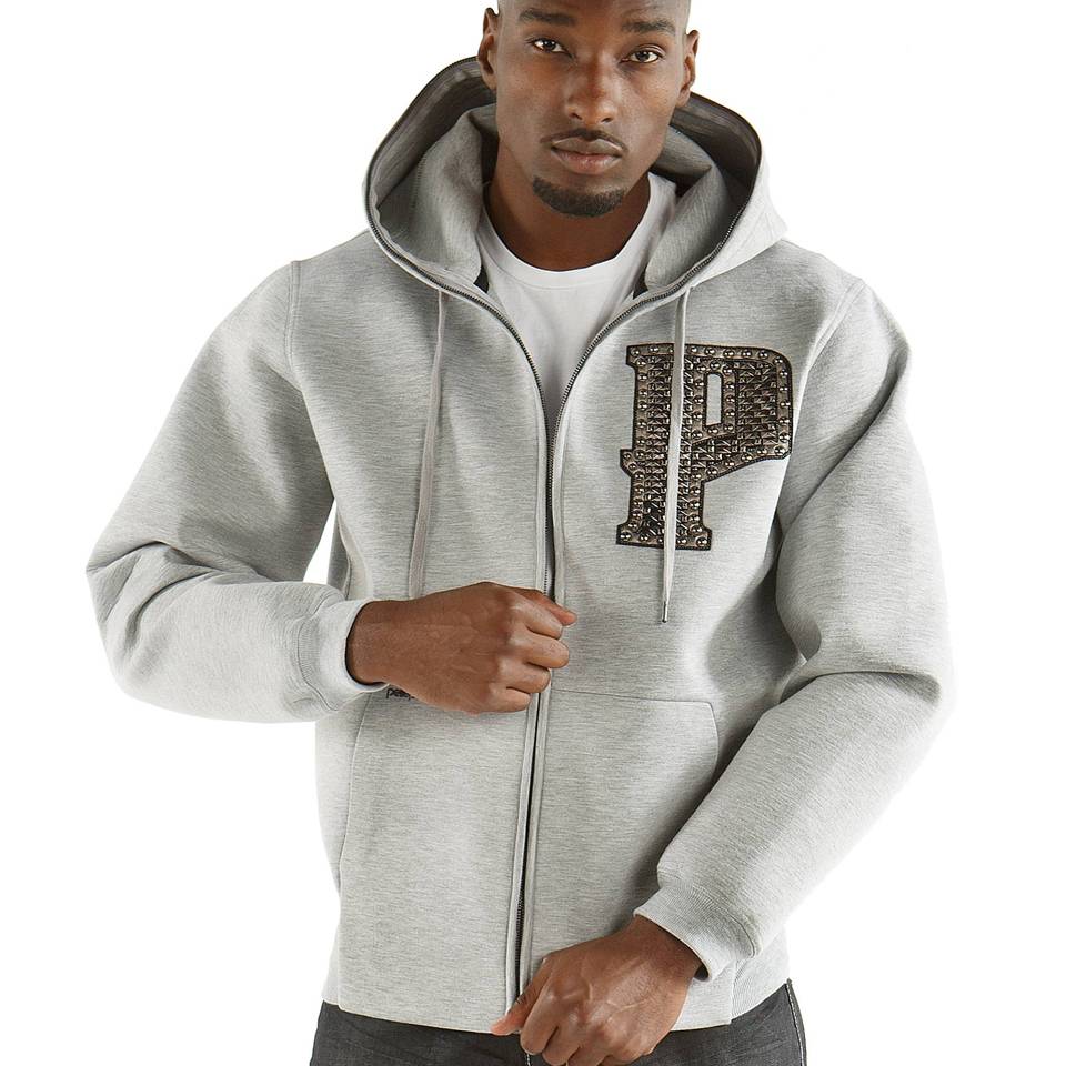 Men's Pelle Pelle Grey Studded P Full Zip Wool Hoodie