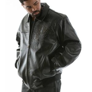 Men's Pelle Pelle Legacy Dragon Encrusted Black Top Grain Leather Jacket