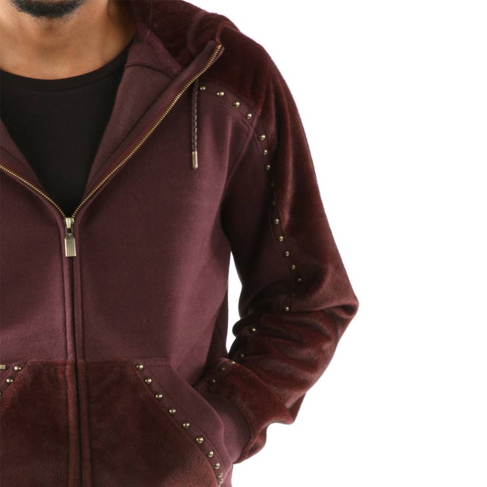 Men's Pelle Pelle Ornate P Pony Maroon Fur Wool Hoodie