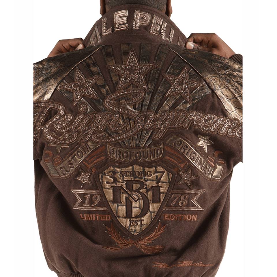 Men's Pelle Pelle Reign Supreme MB 1978 Limited Edition Brown Jacket with Leather Sleeves