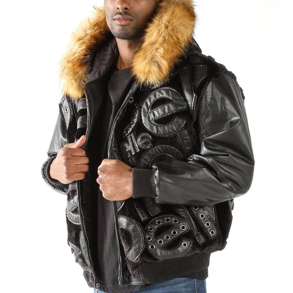 Men's Pelle Pelle Signature Black Fur Hooded Leather Jacket