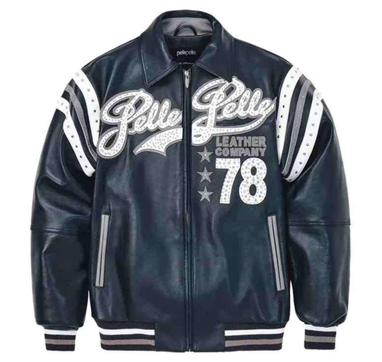 Pelle Pelle Encrusted Navy Varsity Jacket