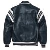 Navy Blue Pelle Pelle Encrusted Varsity Real Leather Jacket