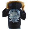 Navy Blue Pelle Pelle Kids Badged Trail Blazer Fur Hood Wool Jacket