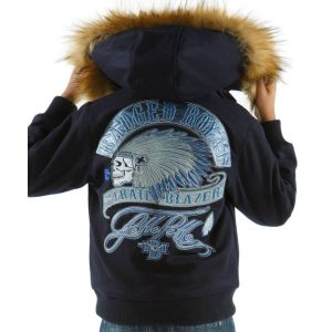 Navy Blue Pelle Pelle Kids Badged Trail Blazer Fur Hood Wool Jacket
