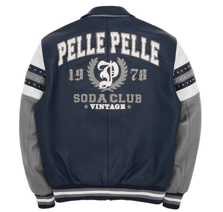 Navy Blue Pelle Pelle Soda Club Arches Leather Jacket