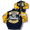 Navy Blue and Yellow Pelle Pelle American Bruiser MB Varsity Jacket