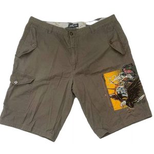 Olive Green Pelle Pelle Baggy Skater Skull Eagle Shorts