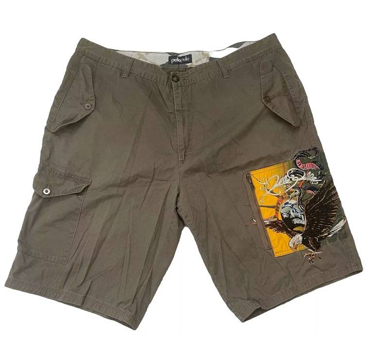 Olive Green Pelle Pelle Baggy Skater Skull Eagle Shorts