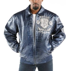 Pelle Pelle 1978 Eye on the Prize Custom Made Blue Leather Jacket