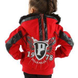 Pelle Pelle 1978 Split Fur Hood Red Girls Jacket