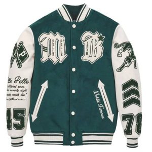 Pelle Pelle 1978 World Famous Green Varsity Jacket with Leather Sleeves