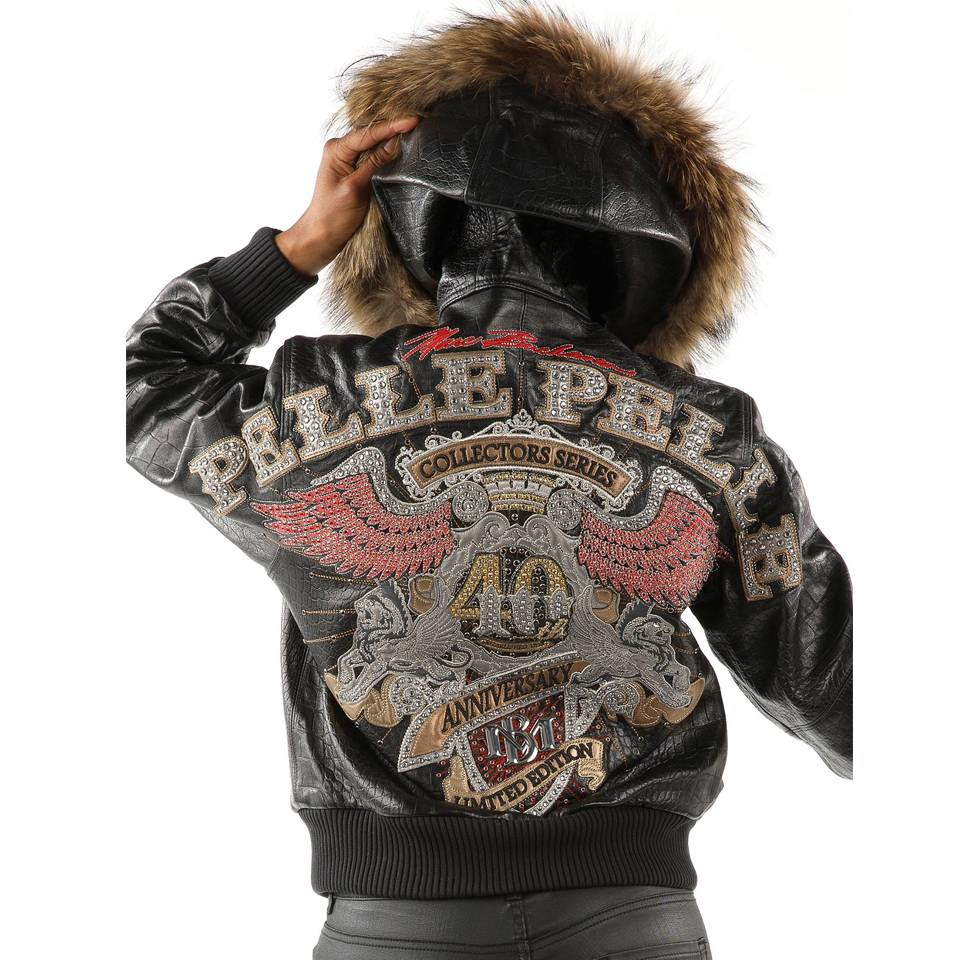 Pelle Pelle 40th Anniversary Women Black Fur Hood Leather Jacket