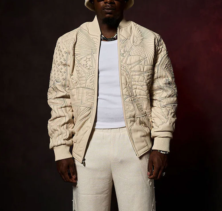 Pelle Pelle America Quilted Ivory Leather Jacket For Men