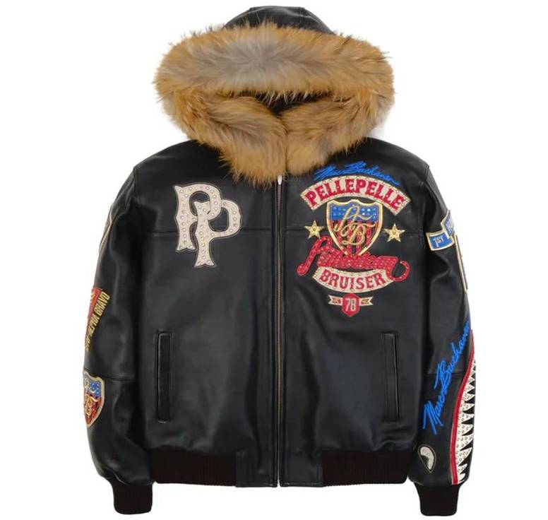 Pelle Pelle American Bruiser Black Leather Jacket with Fur Hood