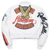 Pelle Pelle American Bruiser White Plush Ladies Crop Real Leather Jacket