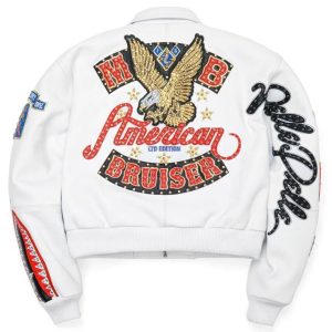 Pelle Pelle American Bruiser White Plush Ladies Crop Real Leather Jacket
