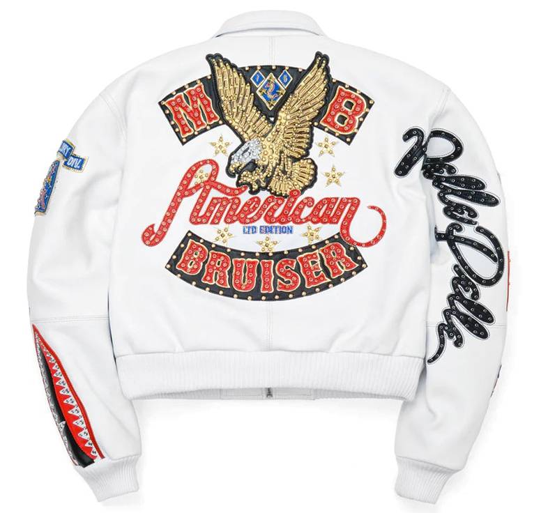 Pelle Pelle American Bruiser White Plush Ladies Crop Real Leather Jacket