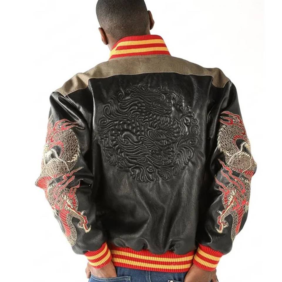 Pelle Pelle Asian Dragon Heart Brown Varsity Leather Jacket