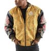 Pelle Pelle Asian Dragon Heart Yellow Varsity Bomber Leather Jacket