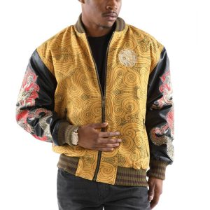 Pelle Pelle Asian Dragon Heart Yellow Varsity Jacket
