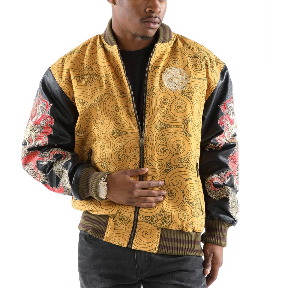 Pelle Pelle Asian Dragon Heart Yellow Varsity Jacket
