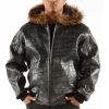 Pelle Pelle Basic Crocodile Skin Black Fur Hood Jacket