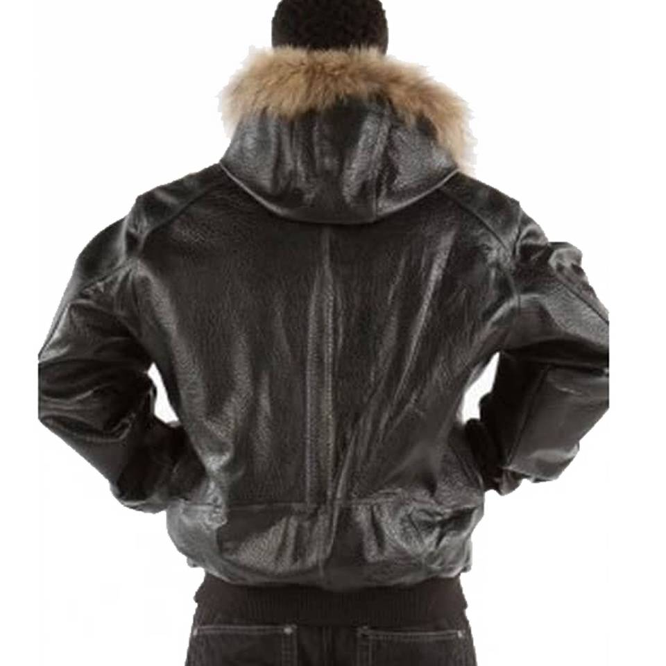 Pelle Pelle Basic Crocodile Skin Black Fur Hooded Jacket