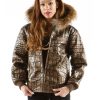 Pelle Pelle Basic Crocodile Skin Dark Brown Fur Hood Jacket
