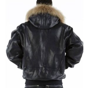 Pelle Pelle Basic Navy Blue Fur Hooded Leather Jacket