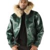 Pelle Pelle Basic Nile Green Two-Tone Cayman Fur Hood Jacket