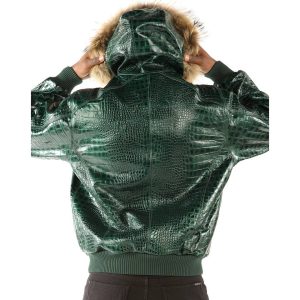 Pelle Pelle Basic Nile Green Two-Tone Cayman Fur Hood Leather Jacket