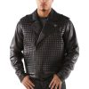 Pelle Pelle Black Houndstooth Biker Genuine Leather Jacket