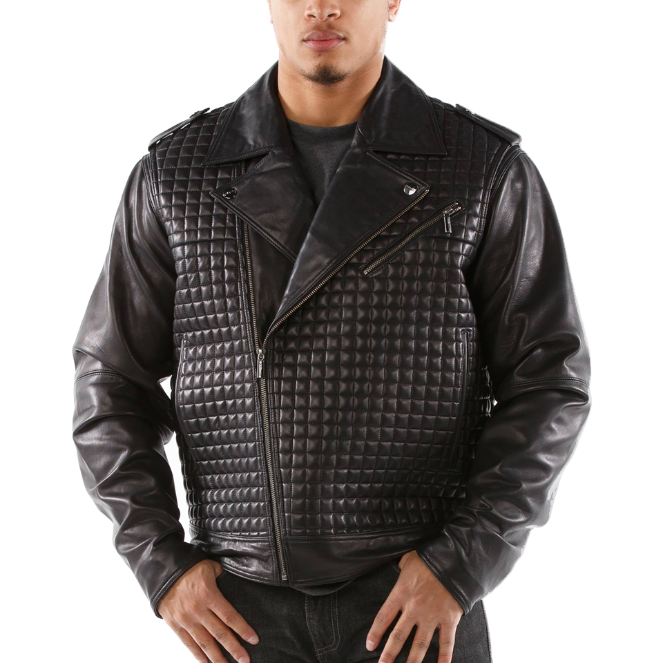 Pelle Pelle Black Houndstooth Biker Genuine Leather Jacket