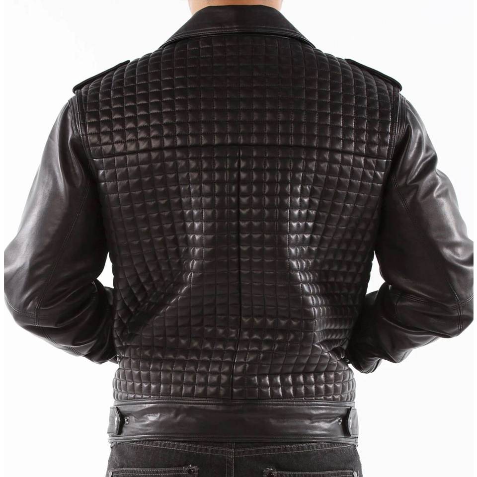 Pelle Pelle Black Houndstooth Biker Leather Jacket