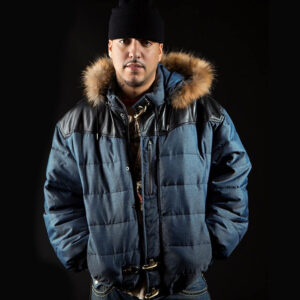 Pelle Pelle Blue Shield Yoke Bubble Jacket with Fur Hood