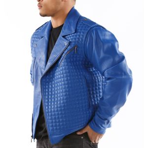 Pelle Pelle Blue Houndstooth Biker Men Genuine Leather Jacket