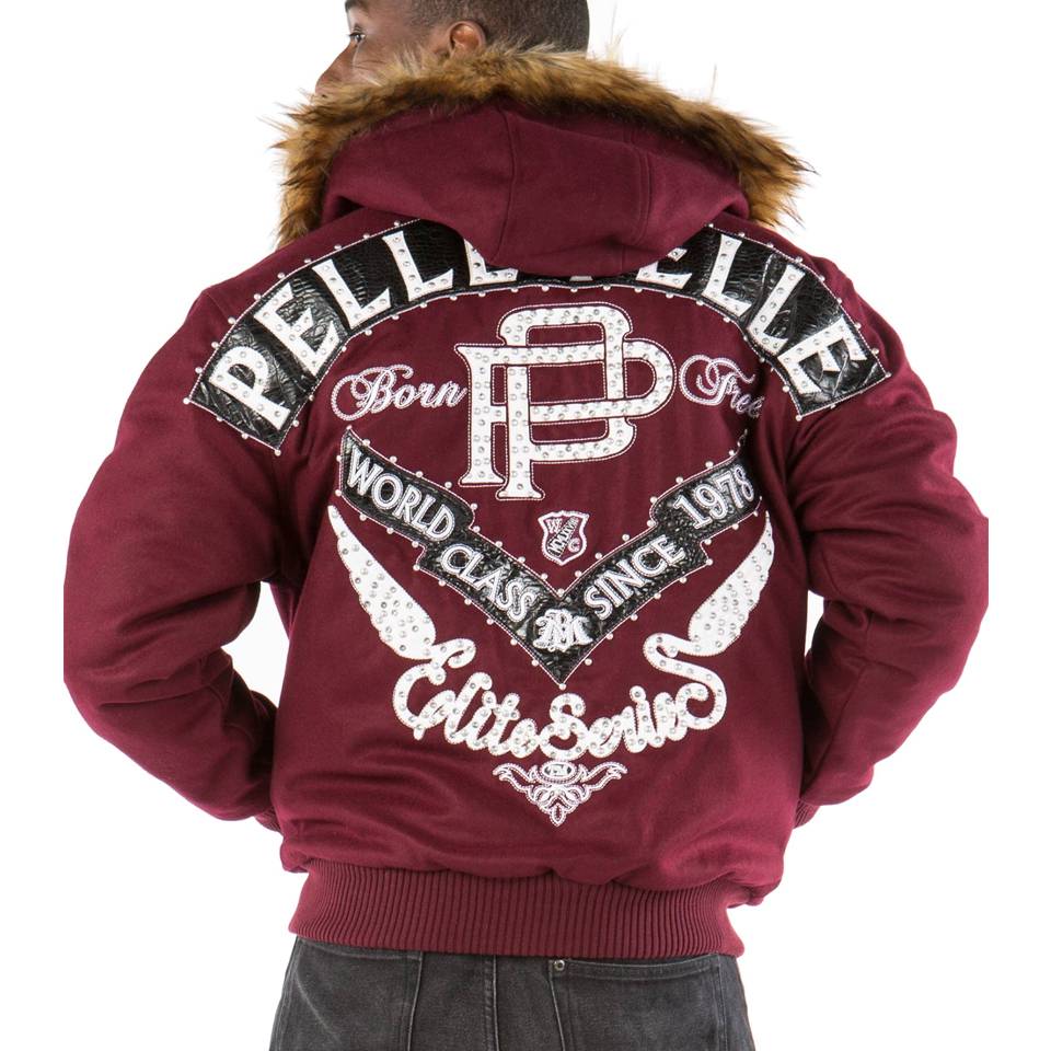 Pelle Pelle Born Free Elite Series Maroon Fur Hood Wool Jacket