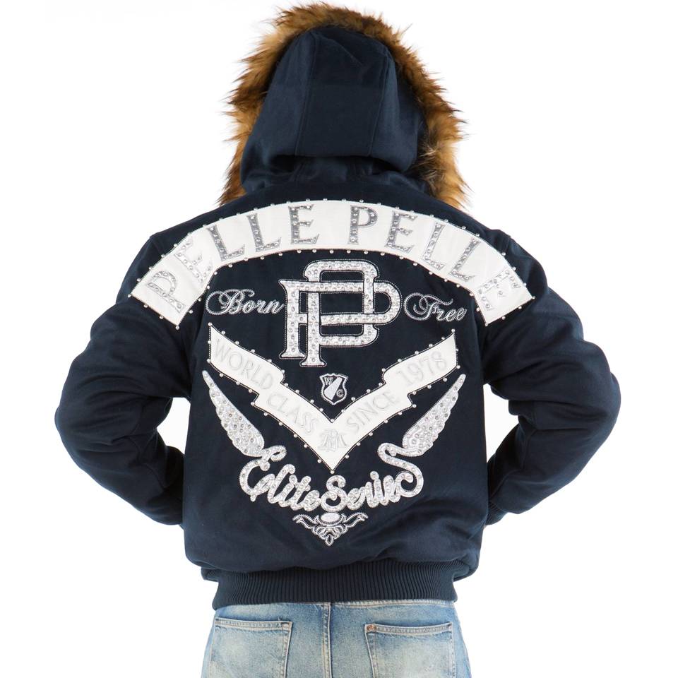 Pelle Pelle Born Free Elite Series Navy Blue Fur Hood Wool Jacket
