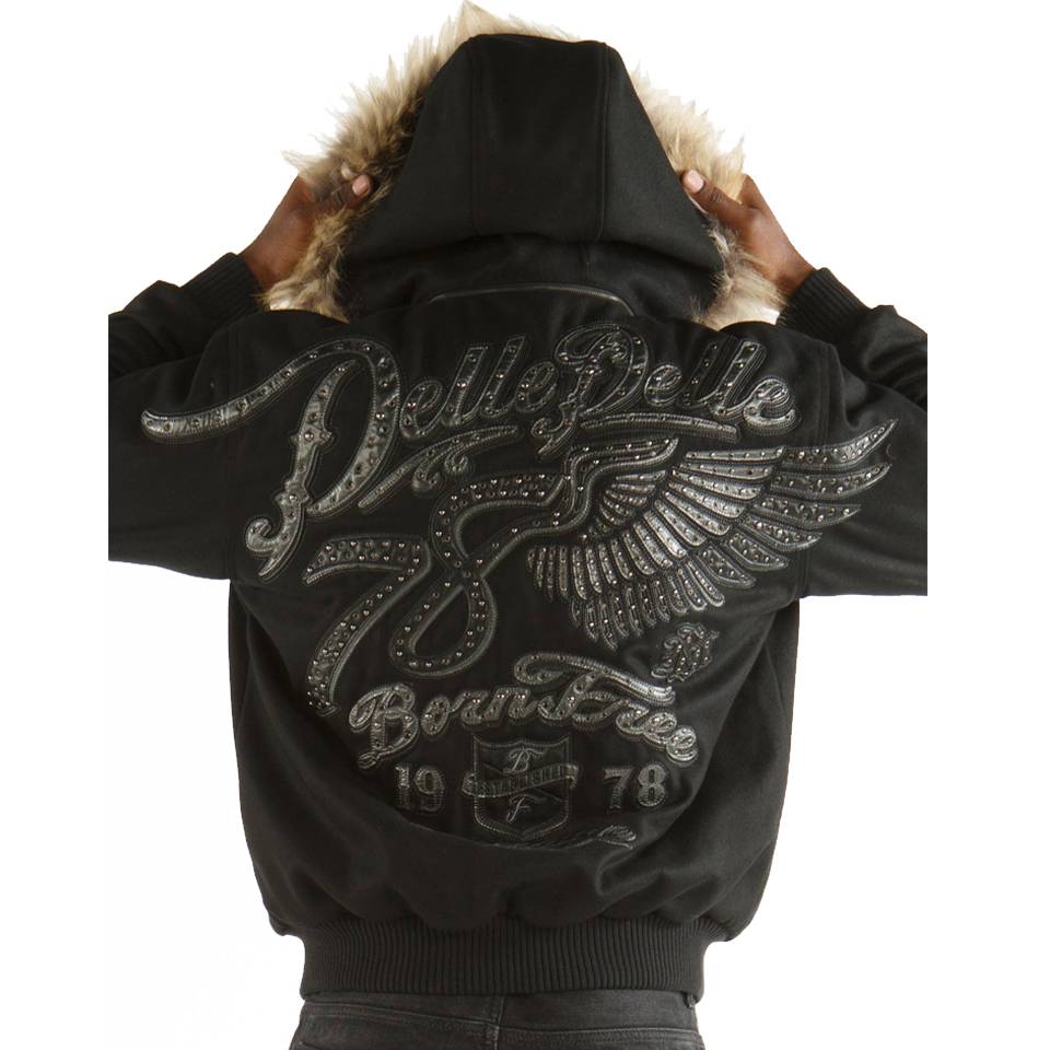 Pelle Pelle Born Free MB 1978 Black Fur Hood Wool Jacket