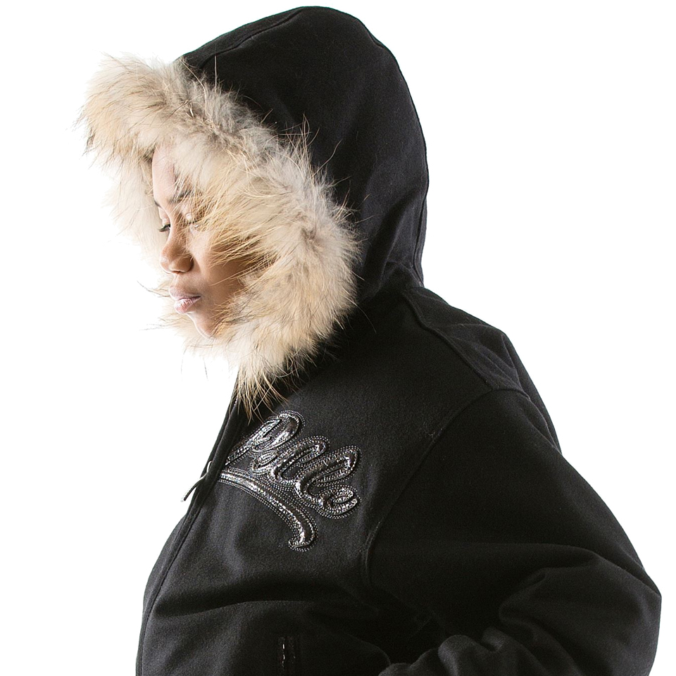 Pelle Pelle Boys Black Neoprene Logo Fur Hood Wool Jacket