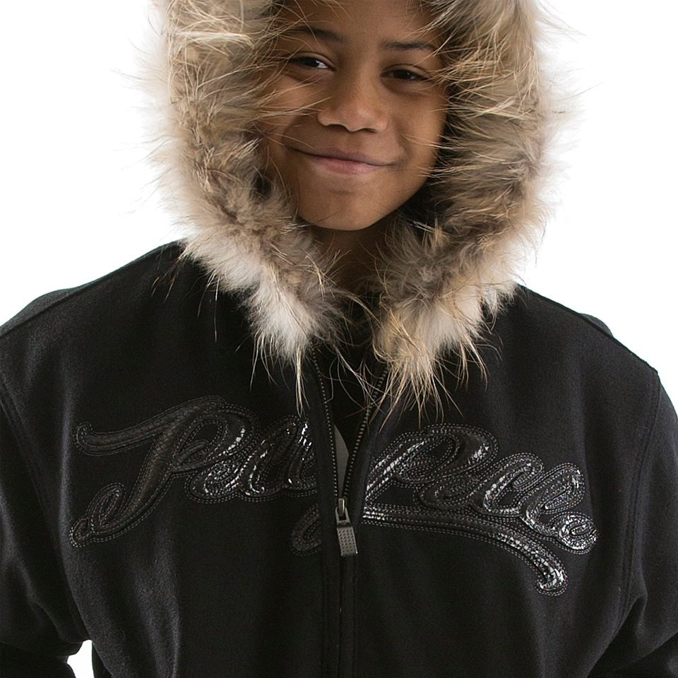 Pelle Pelle Boys Black Neoprene Logo Fur Hooded Jacket