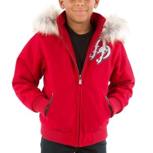 Pelle Pelle Boys Flying Heart Born Free 1978 Heritage Series Red Fur Hooded Wool Jacket
