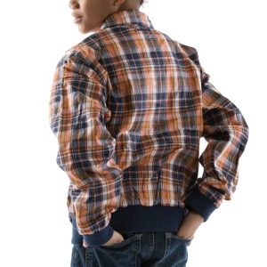 Pelle Pelle Boys Zip Up Navy Blue Check Print Bomber Cotton Polyester Jacket